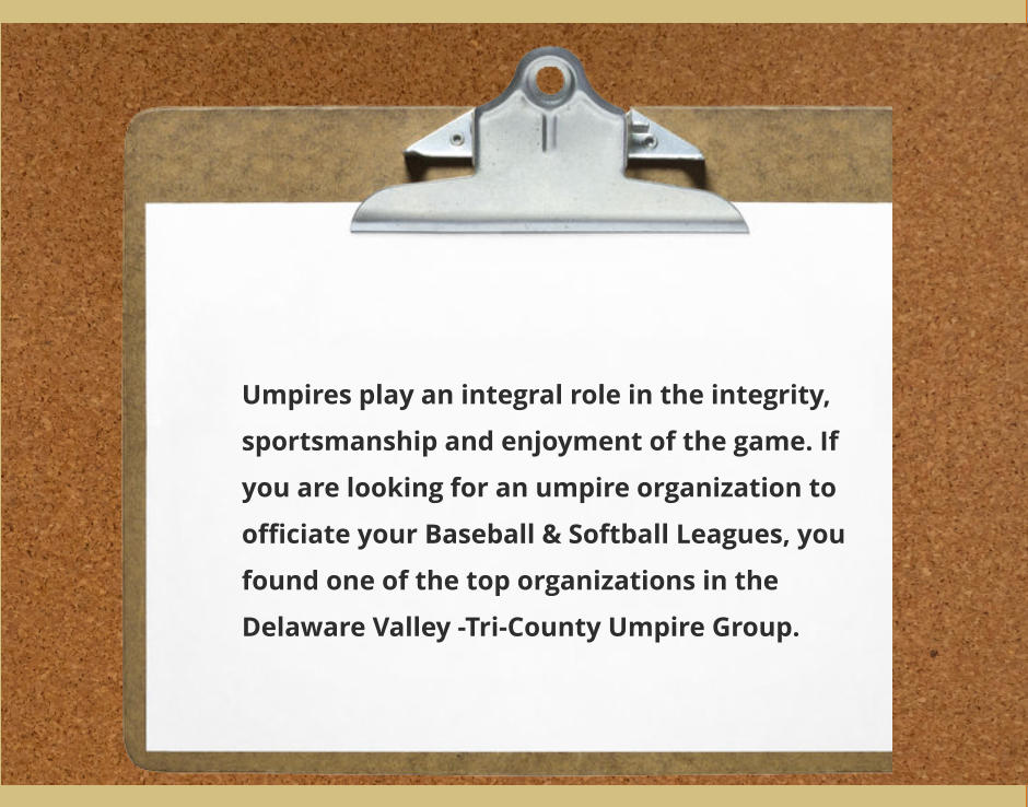 Umpires play an integral role in the integrity, sportsmanship and enjoyment of the game. If you are looking for an umpire organization to officiate your Baseball & Softball Leagues, you found one of the top organizations in the Delaware Valley -Tri-County Umpire Group.